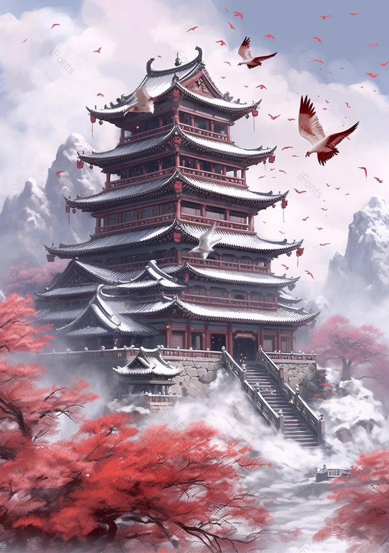 中国风大气建筑冬天雪景水墨画,插画/手绘图,插画/手绘图库,插画/手绘图下载,插画/手绘